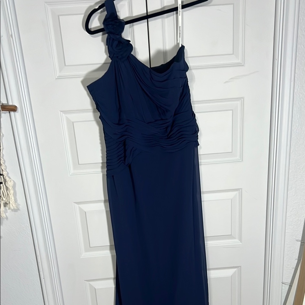 David’s Bridal Elegant One-Shoulder Blue Dress 16 - Picture 2 of 5